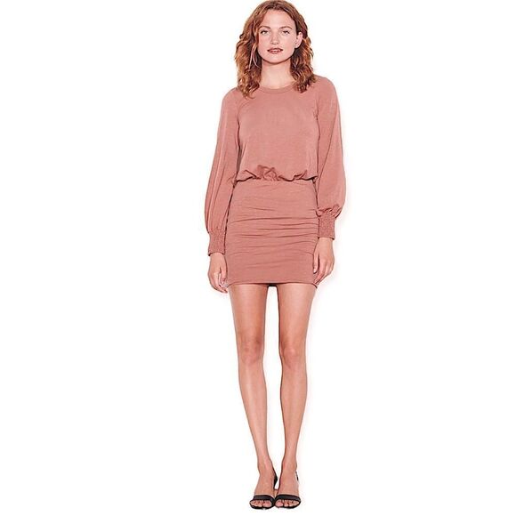Sundry Bodycon Lantern Long Sleeve Stretch Faded Rose Mini Stretchy Dress Sz Sm - Picture 1 of 10